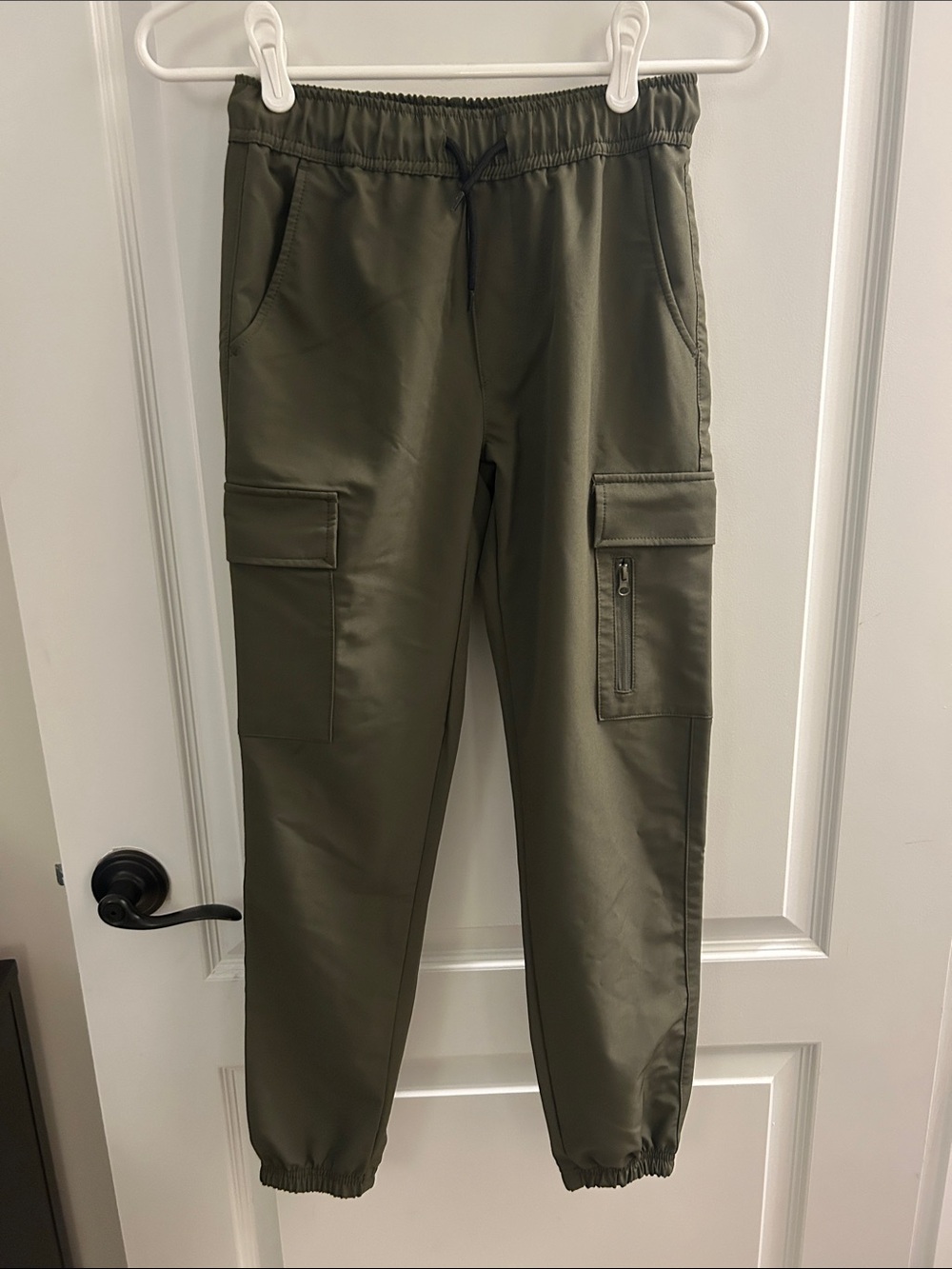 Youth Olive Cargo Jogger Pants with Elastic Waist
